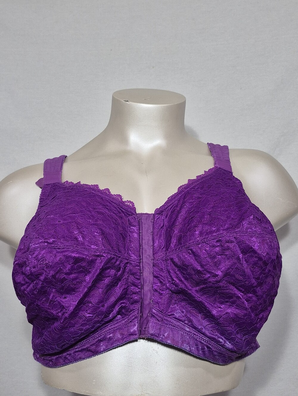 48DD Comfort Choice 27-1900-3 Embroidered Wire Free Front Close Bra Purple